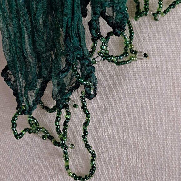 Indian Multi Color Silk Scarf Scrunched Texture Beaded Ends NWOT - Picture 10 of 11